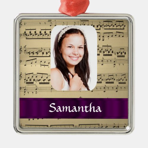 Music sheet personalized photo template metal ornament