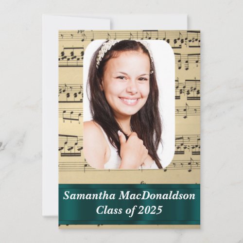 Music sheet photo graduation 5x7 paper invitation card