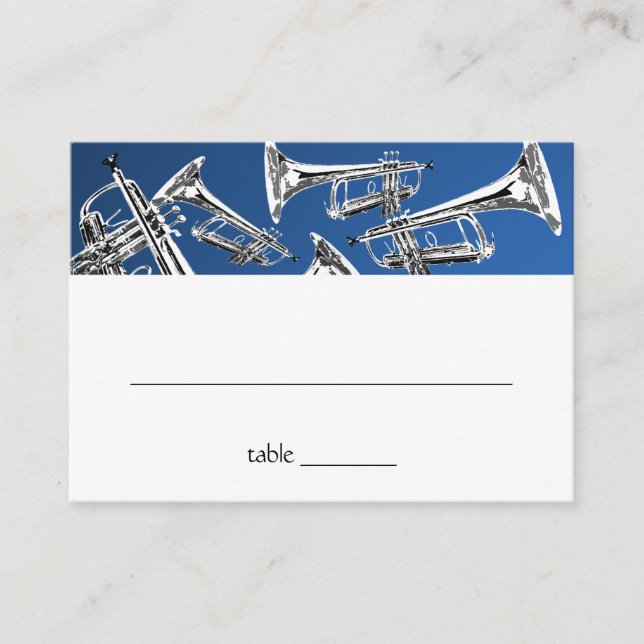 Music Silver Trumpet Bar Mitzvah Seating Card (Front)