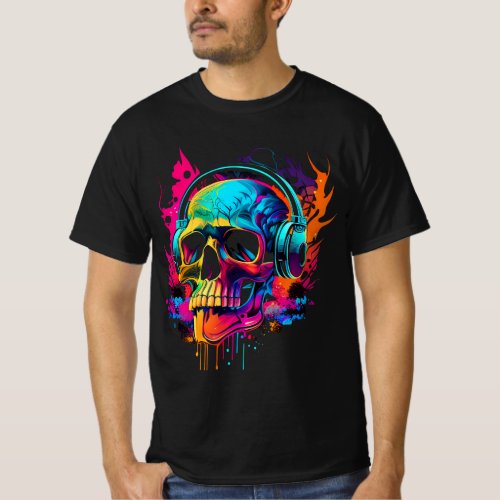 Music skull Bold 80s Retro Synthwave Graphic Tee