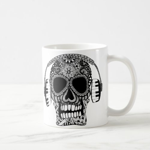 Music Skull with Headphones Sugar Skull Coffee Mug
