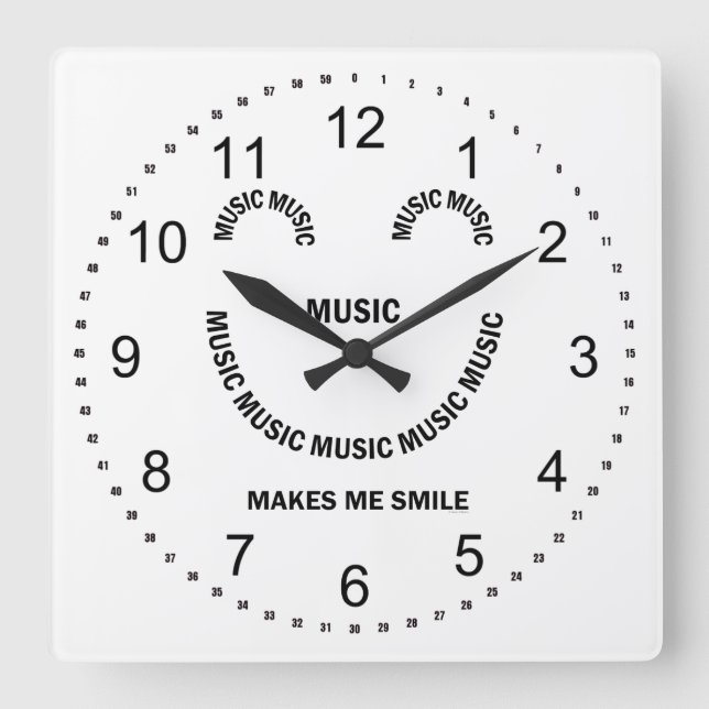 Music Smile Square Wall Clock (Front)