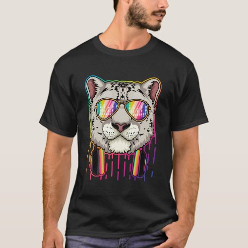 Music Snow Leopard Dj With Headphones Music T_Shirt