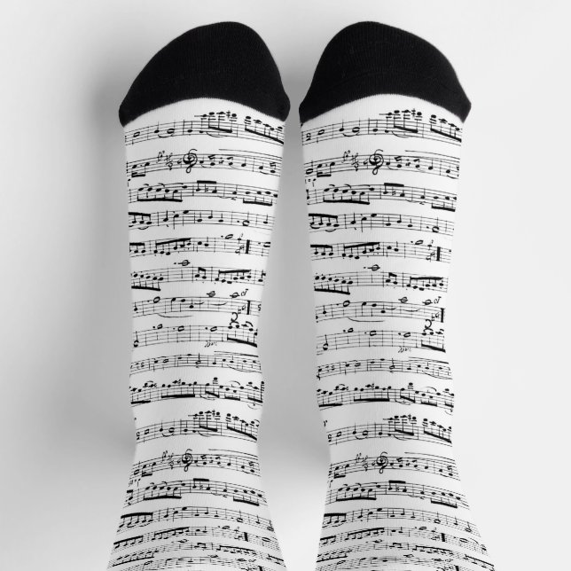 Music Socks - Musical Notes Pattern Crew Socks (Top)