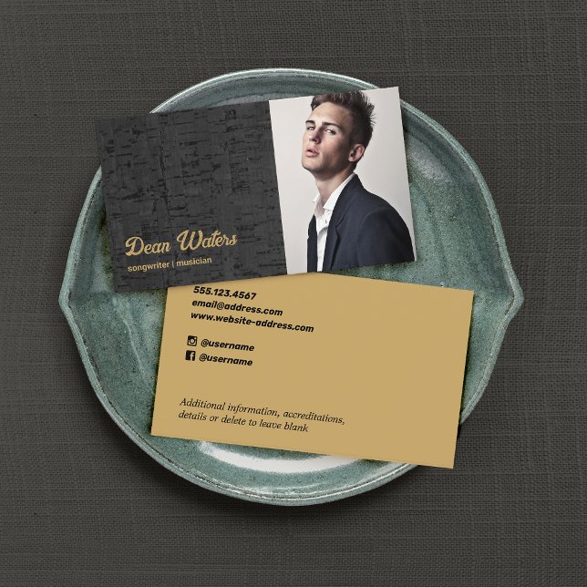 Music Songwriter Musician Photo Retro Rustic Business Card (Creator Uploaded)