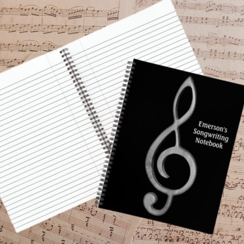 Music Songwriting Black with Treble Clef Musical Notebook