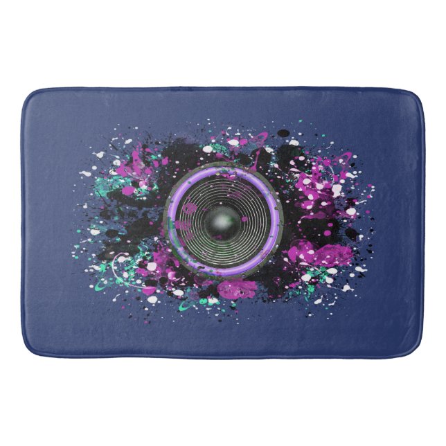 Music speaker and splattered paint bath mat (Front)