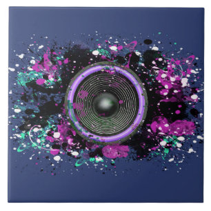 Music speaker and splattered paint ceramic tile