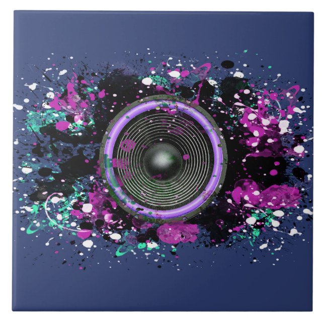 Music speaker and splattered paint ceramic tile (Front)