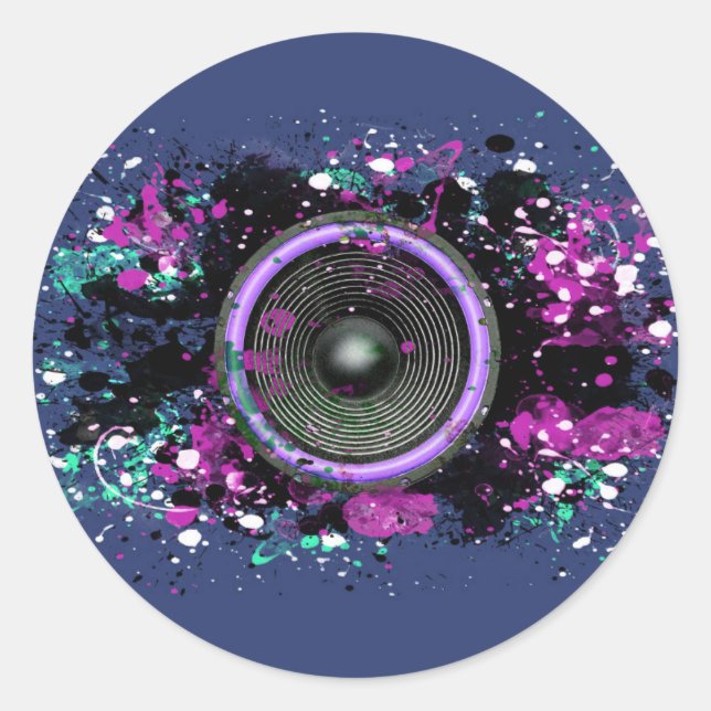 Music speaker and splattered paint classic round sticker (Front)