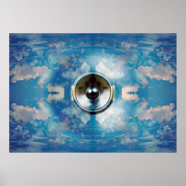 Music speaker in a cloudy blue sky poster (Front)