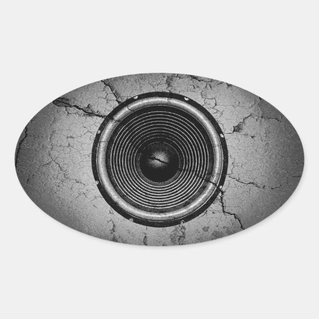 Music speaker on a cracked wall oval sticker (Front)