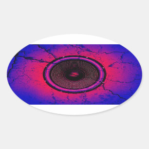 Music speaker on a cracked wall oval sticker