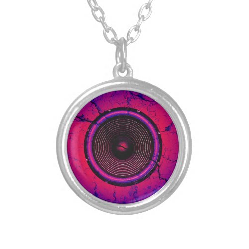 Music speaker on a cracked wall silver plated necklace