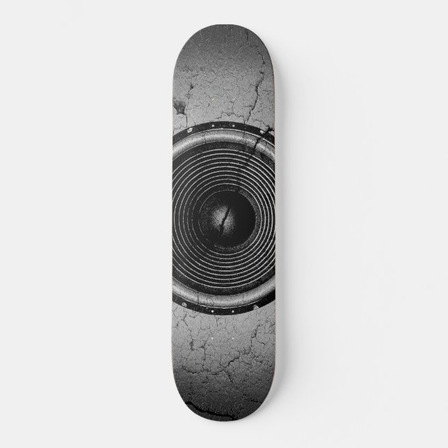 Music speaker on a cracked wall skateboard deck (Front)