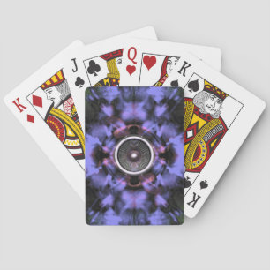 Music speaker on a purple background poker cards