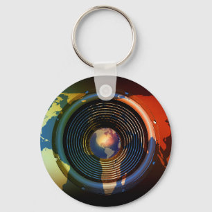 Music speaker on a world map keychain