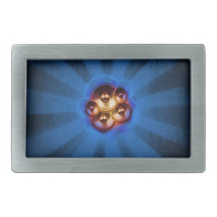 Music speakers and blue sunburst belt buckle