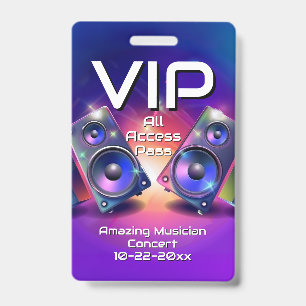 Music Speakers VIP All Access Custom Concert Badge