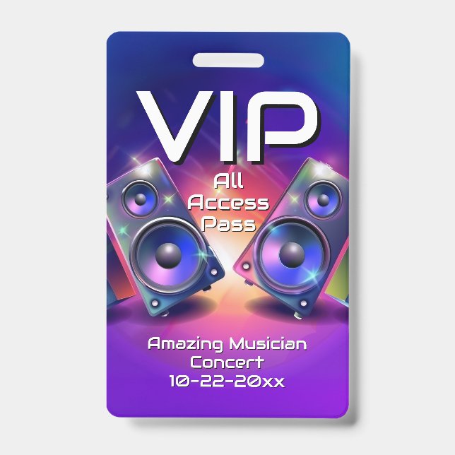 Music Speakers VIP All Access Custom Concert Badge (Front)