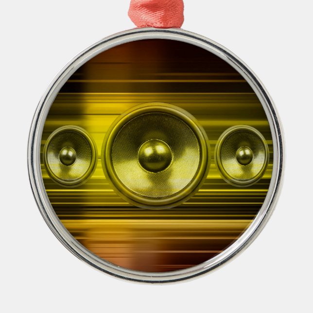 Music speakers with gold light streaks metal ornament (Front)