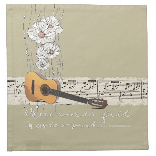 Music Speaks Quote with Guitar Floral Music Notes Cloth Napkin