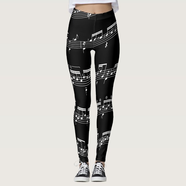 Music staff and notes leggings and tights. (Front)