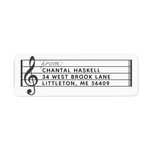 Music Staff Treble Clef Musical Return Address Label