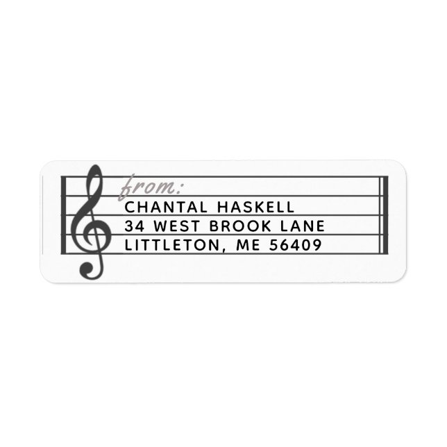 Music Staff Treble Clef Musical Return Address Label (Front)