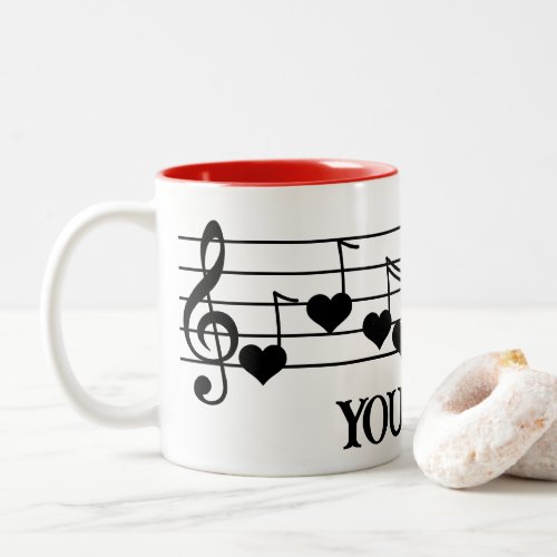 Music Staff with Black Heart Notes Customized Two_Tone Coffee Mug