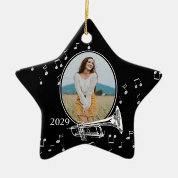 Music Star Black With Trumpet Ceramic Ornament by hamitup at Zazzle