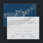 Music Star of David Mitzvah RSVP  Invitation<br><div class="desc">Music with Star of David Bar Mitzvah response card in blue and silver to compliment our invitation set.  Three dinner selection template with two lines for guest names and write in clarification of how many are actually invited.</div>