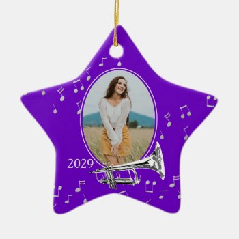 Music Star Purple With Trumpet Ceramic Ornament by hamitup at Zazzle