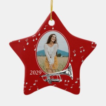 Music Star Red With Trumpet Ceramic Ornament by hamitup at Zazzle