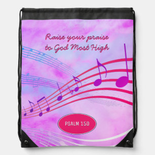 Music Staves   RAISE YOUR PRAISE   Christian Quote Drawstring Bag