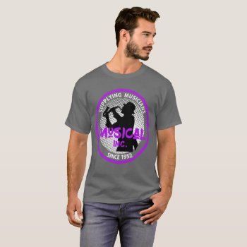 Music Store Retro Logo Saxophone Player Graphic T-shirt by Flissitations at Zazzle