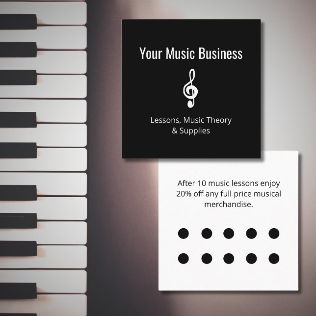 Music Store Treble Clef Black White Discount  Loyalty Card (Creator Uploaded)