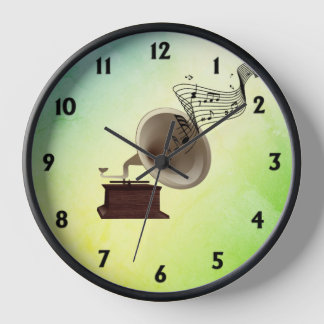 Music Streams from Gramophone w 12 Numbers Green Clock