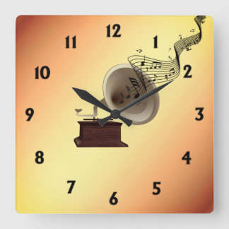 Music Streams from Gramophone w 12 Numbers Square Wall Clock