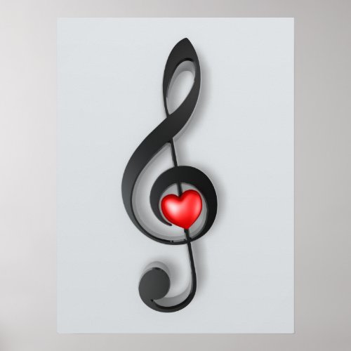 music symbol and lovely heart poster