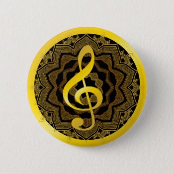 Music Symbol Clef Notes In Gold Black Mandala Art Pinback Button by tsrao100 at Zazzle