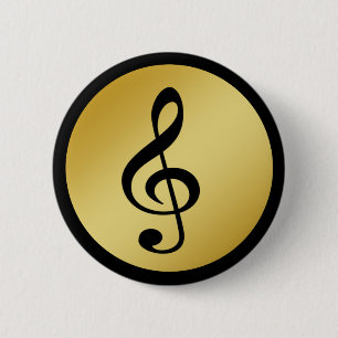 Music Symbol Clef Notes in Gold Black Pinback Button