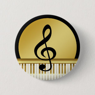 Music Symbol Clef Notes in Piano Gold Black Button