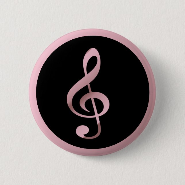 Music Symbol Clef Notes in Rose Gold Black Pinback Button (Front)
