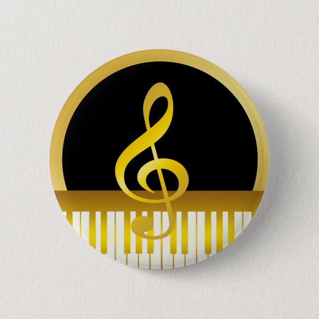 Music Symbol Gold Piano Board Clef Notes Button (Front)
