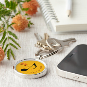 Music symbol yellow keychain with name