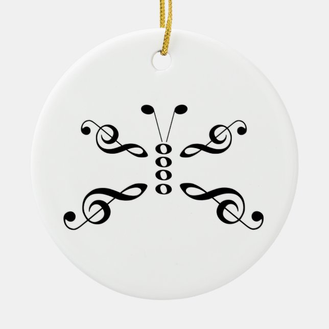 Music Symbols Butterfly Ceramic Ornament (Front)