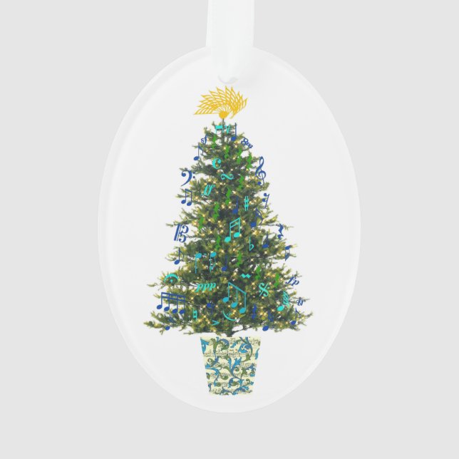 Music Symbols Christmas Tree Customizable Year Ornament (Back)