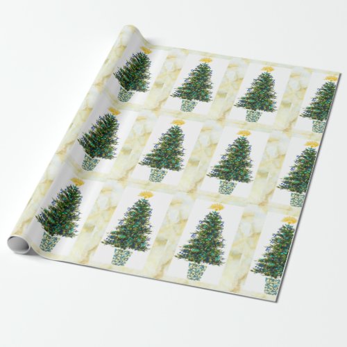 Music Symbols Christmas Tree in Marbleized Frame Wrapping Paper