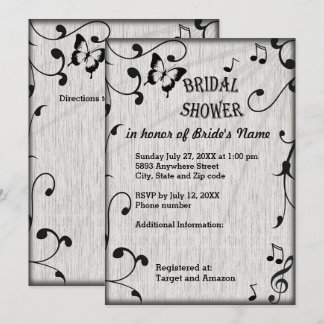Music Symbols, Leaves, Gray Bridal Shower invite